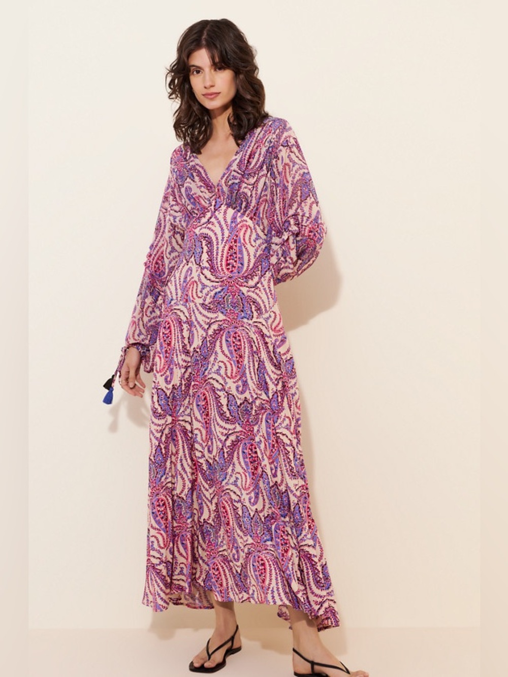 NWT Free People Purple Paisley Balloon Sleeve ‘Mirage’ Tassel Maxi Dress, Size 8